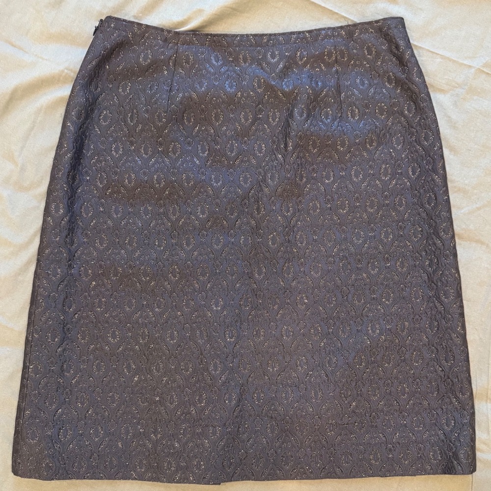 Per Se Pleated Jacquard Skirt Metallic Silk Blend Black Charcoal Size 6 - Picture 3 of 6
